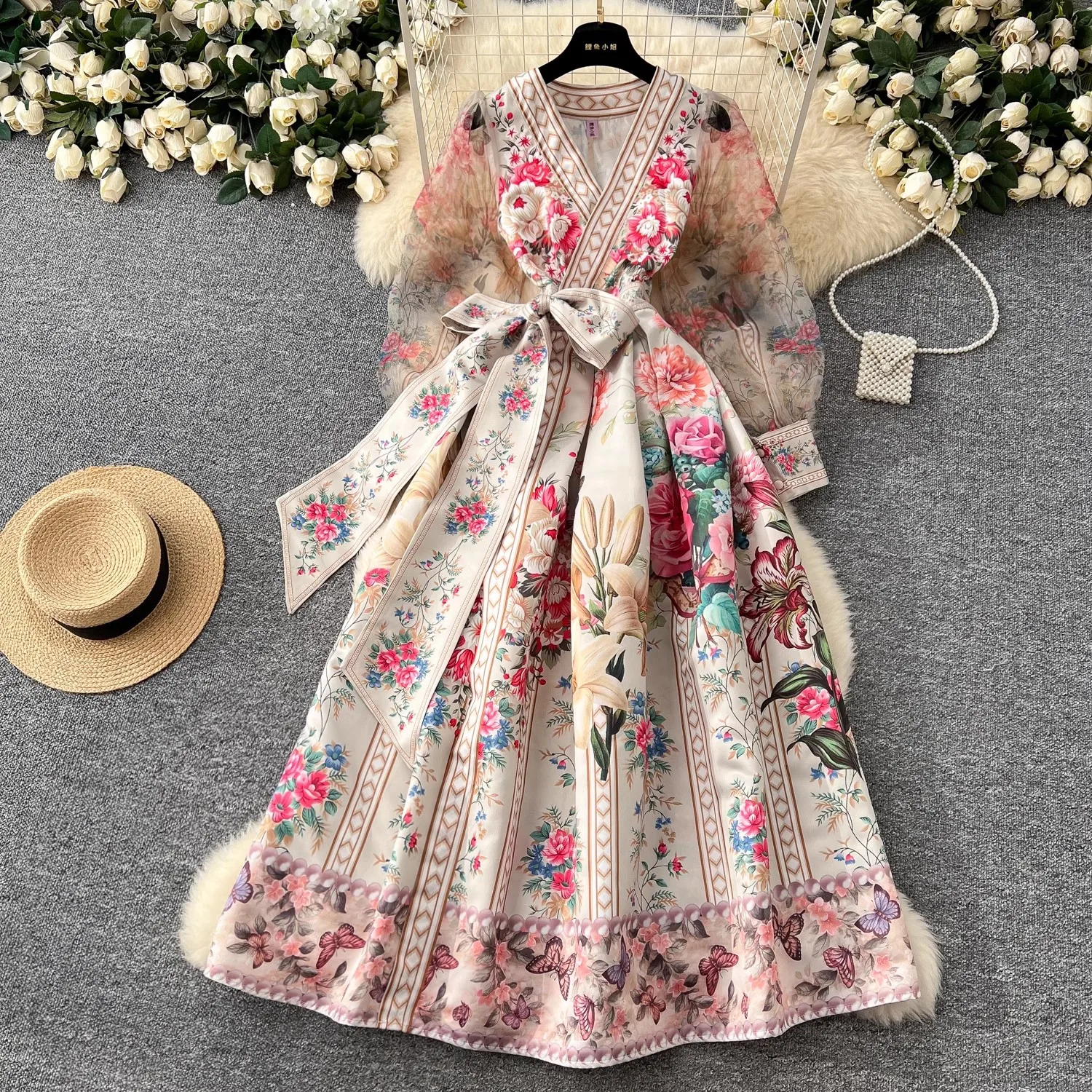 Retro Bandage Lace Up Wrap Dress Women's V-Neck Lantern Sleeve Chiffon Patchwork Thick Stain Flower Print Long Party Vestidos
Retro Bandage Lace Up Wrap Dress Women's V-Neck Lantern Sleeve Chiffon Patchwork Thick Stain Flower Print Long Party Vestidos
