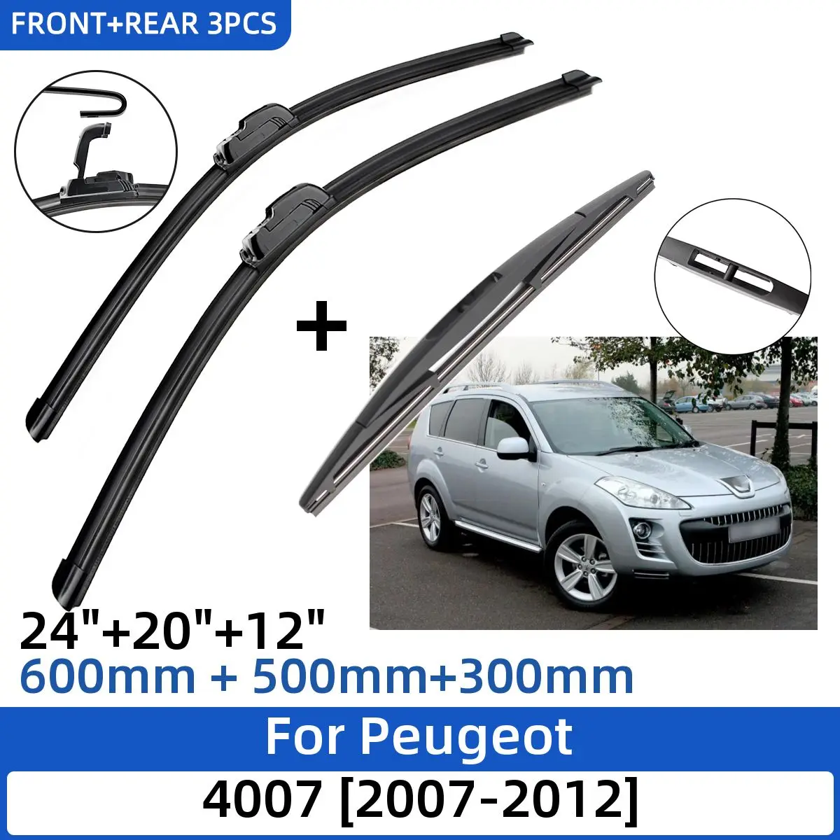Щетки стеклоочистителя для Peugeot 4007 2007-2012 24 дюйма + 20 дюймов + 12 дюймов, аксессуары для лобового стекла, 2011 2012, 3 шт.
Щетки стеклоочистителя для Peugeot 4007 2007-2012 24 дюйма + 20 дюймов + 12 дюймов, аксессуары для лобового стекла, 2011 2012, 3 шт.