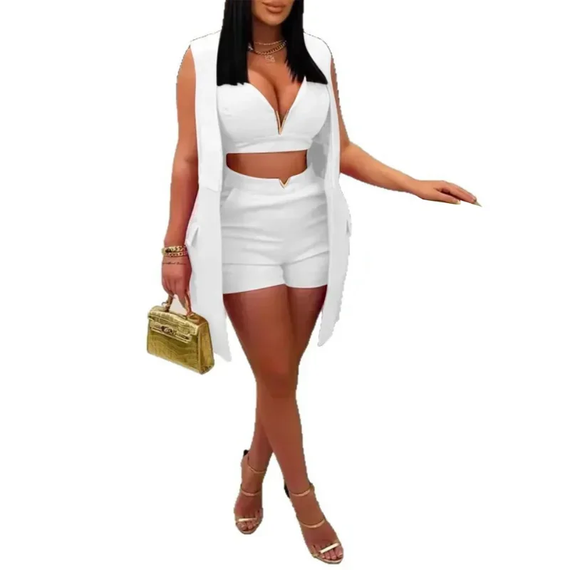 Customized Fashion Women's Set Sleeveless Blazers Vest + Bra Top and Shorts 2025 Summer Sexy Club Party Two 2 Piece Sets Outfits
Customized Fashion Women's Set Sleeveless Blazers Vest + Bra Top and Shorts 2025 Summer Sexy Club Party Two 2 Piece Sets Outfits