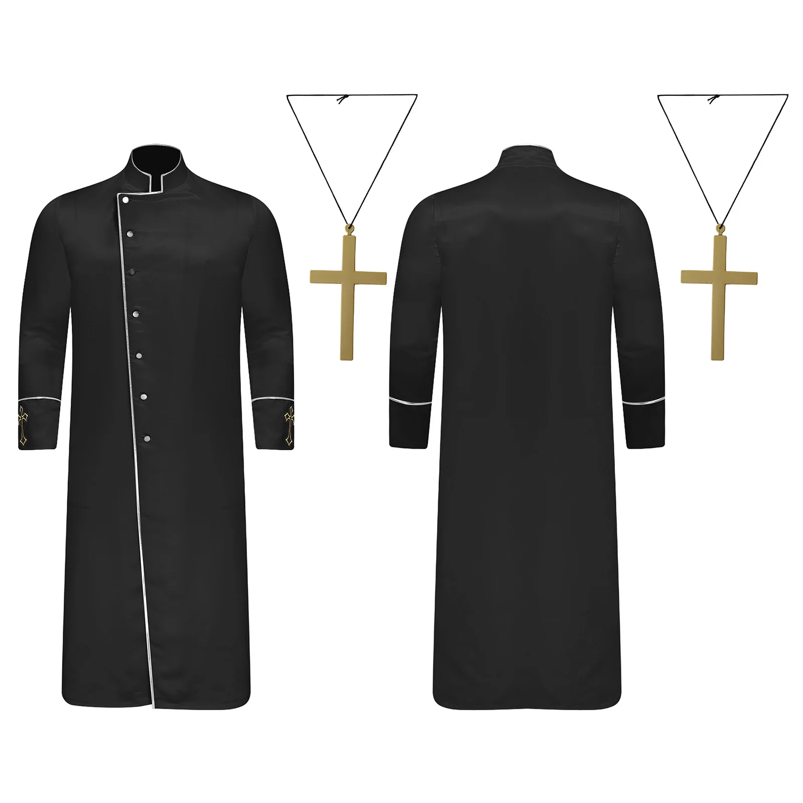 Men Preachers Cross Embroidery Cassock Jackets Liturgical Worship Churchman Performance Robe for Halloween Festival Outfits
Men Preachers Cross Embroidery Cassock Jackets Liturgical Worship Churchman Performance Robe for Halloween Festival Outfits