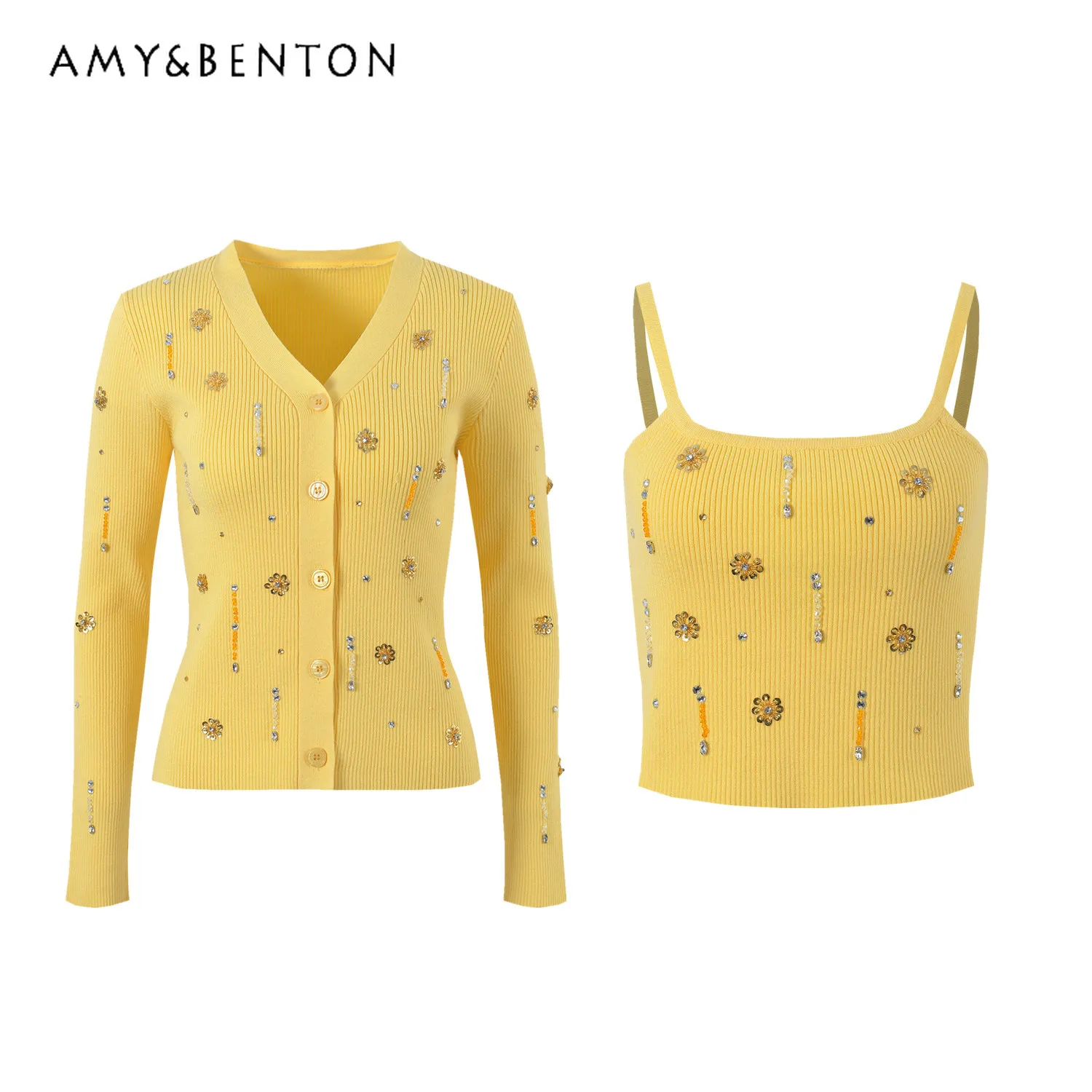 Spring New Heavy Embroidery Sequins Beaded Knitted Two-Piece Sets Sexy Sleeveless Slim Top Long Sleeve V-neck Cardigan Outfits
Spring New Heavy Embroidery Sequins Beaded Knitted Two-Piece Sets Sexy Sleeveless Slim Top Long Sleeve V-neck Cardigan Outfits