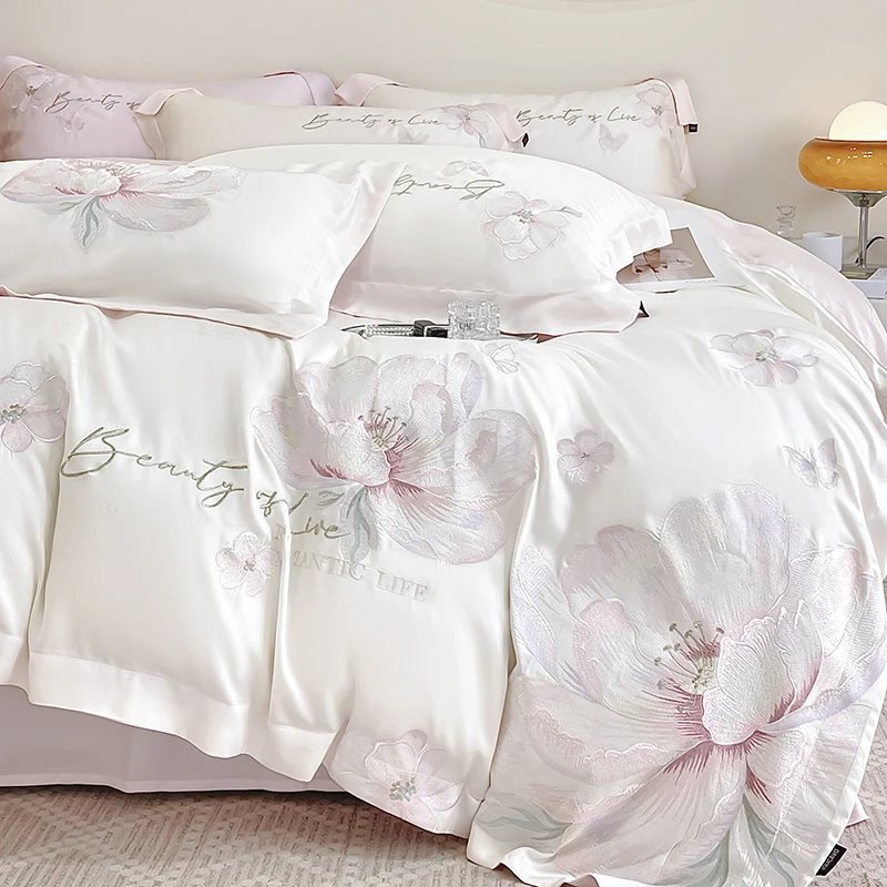 100% Egyptian Cotton Flowers Embroidery Luxury Bedding Set White/Pink Duvet Cover Set Bed Sheet/Fitted Sheet Pillowcases 4Pcs
100% Egyptian Cotton Flowers Embroidery Luxury Bedding Set White/Pink Duvet Cover Set Bed Sheet/Fitted Sheet Pillowcases 4Pcs