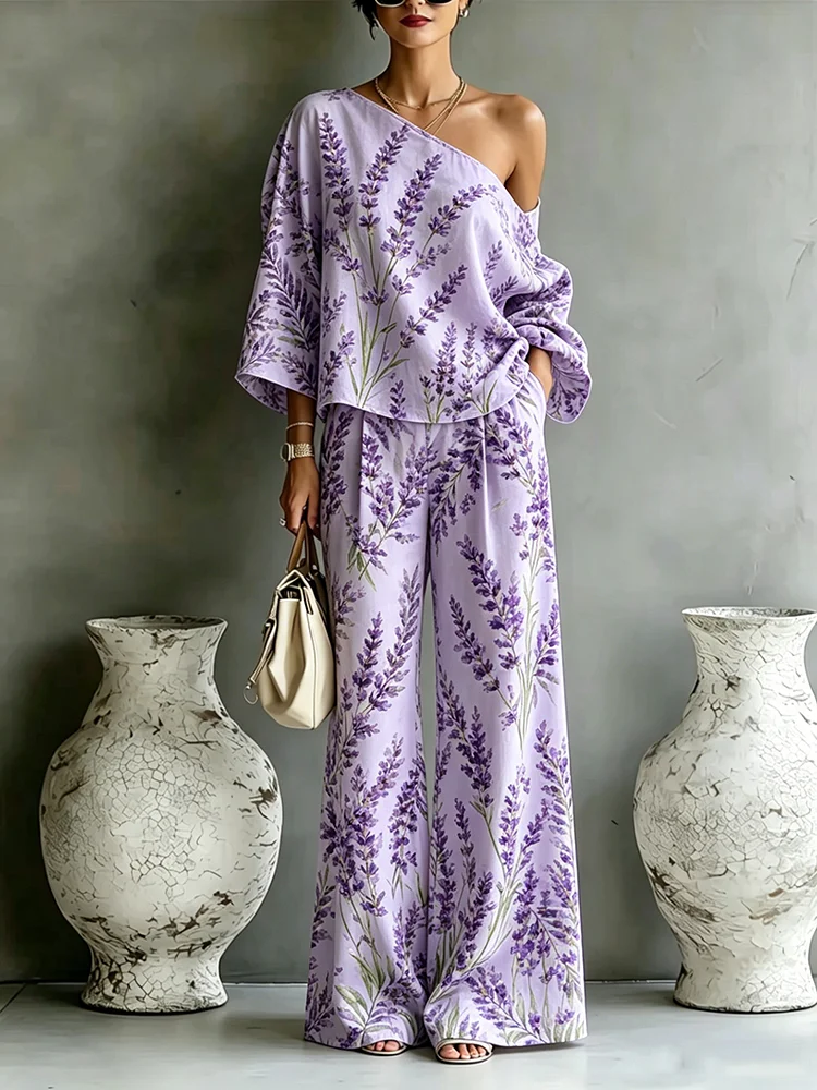 Women's Sexy One Shoulder Printed Two Piece Outfit High Waist Wide Leg Pants Set Loose Elegant Summer Vacation Matching Suit
Women's Sexy One Shoulder Printed Two Piece Outfit High Waist Wide Leg Pants Set Loose Elegant Summer Vacation Matching Suit