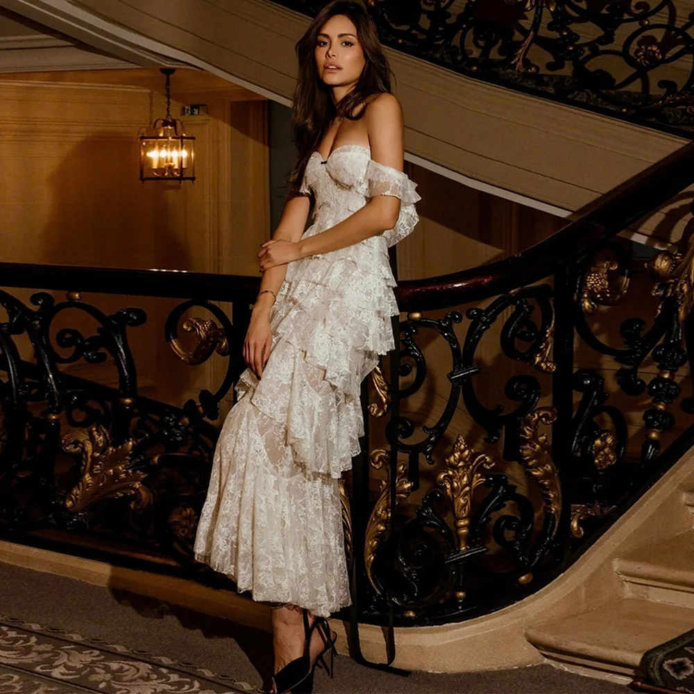 Classic Tiered Lace Party Dress Customized Mermaid Off the Shoulder Evening Dress Elegant Sweetheart Appliques Celebrity Gowns
Classic Tiered Lace Party Dress Customized Mermaid Off the Shoulder Evening Dress Elegant Sweetheart Appliques Celebrity Gowns