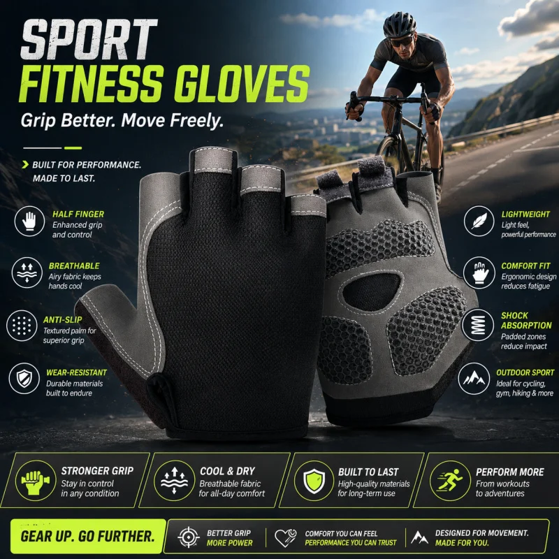 Half Finger Fitness Gloves, Breathable Anti-Slip Gloves for Men & Women
Half Finger Fitness Gloves, Breathable Anti-Slip Gloves for Men & Women