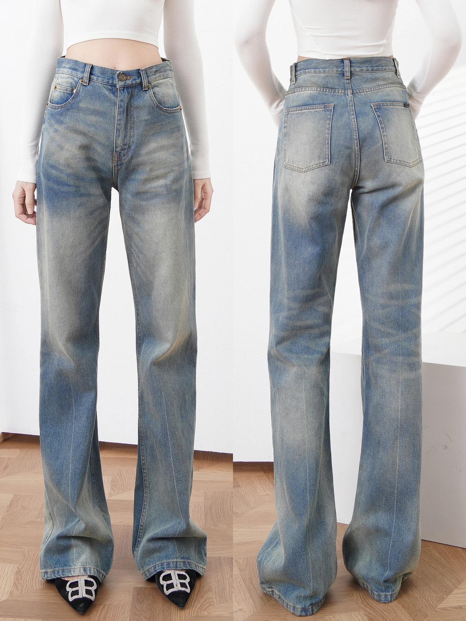 Джинсы-клеш с высокой талией и широкими штанинами в стиле модерн-винтаж, длиной до пола, для высоких женщин
Джинсы-клеш с высокой талией и широкими штанинами в стиле модерн-винтаж, длиной до пола, для высоких женщин