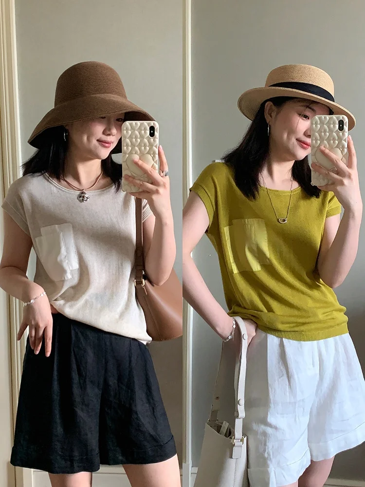 Летний женский топ свободного кроя из смесового трикотажа (шелк и лён) с круглым вырезом для комфортного расслабления
Летний женский топ свободного кроя из смесового трикотажа (шелк и лён) с круглым вырезом для комфортного расслабления