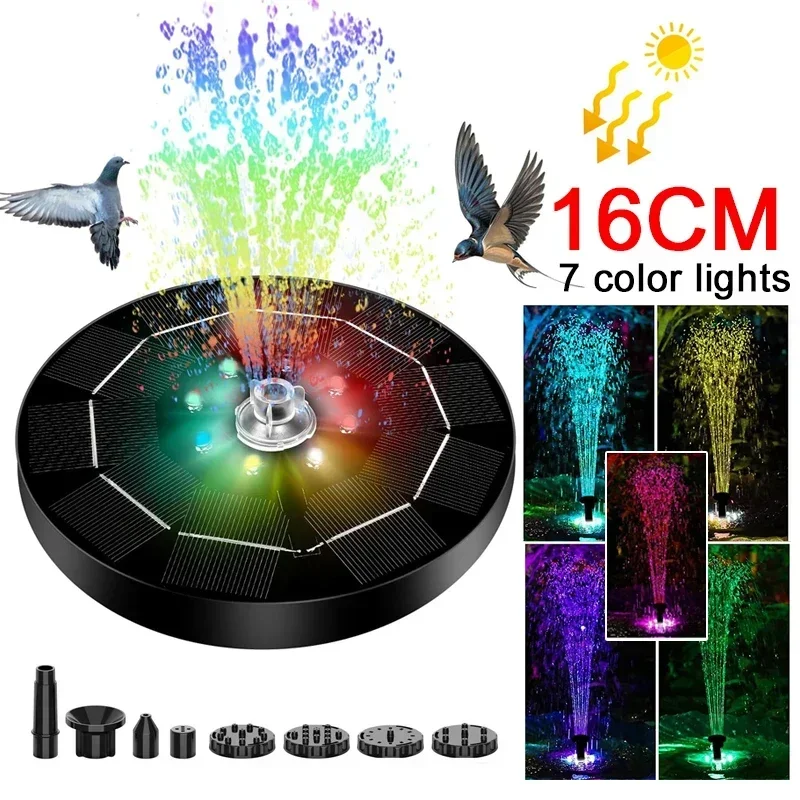 Solar Rotating Fountain Color 7 LED Light Solar Fountain 3W 6 Nozzle Water Pump Outdoors Bird Bath Garden Floating DIY Cistern
Solar Rotating Fountain Color 7 LED Light Solar Fountain 3W 6 Nozzle Water Pump Outdoors Bird Bath Garden Floating DIY Cistern