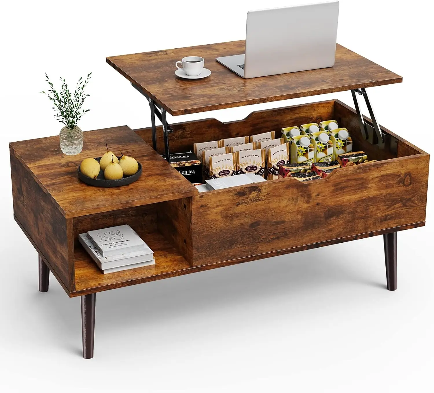 Small Rising Wooden Dining Center Tables with Storage Shelf and Hidden Compartment, Brown
Small Rising Wooden Dining Center Tables with Storage Shelf and Hidden Compartment, Brown