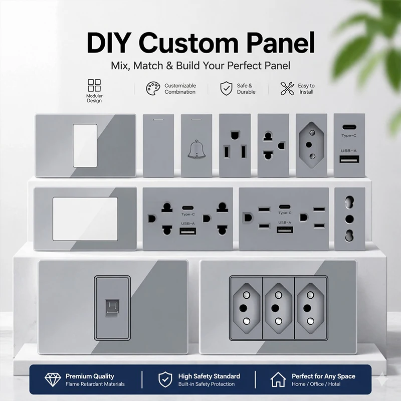 2x4 inch Tempered Glass DIY Modular Wall Plate NEMA 5-15R Duplex Outlet US EU Italy Chile Socket Modules Combo Electrical Socket
2x4 inch Tempered Glass DIY Modular Wall Plate NEMA 5-15R Duplex Outlet US EU Italy Chile Socket Modules Combo Electrical Socket