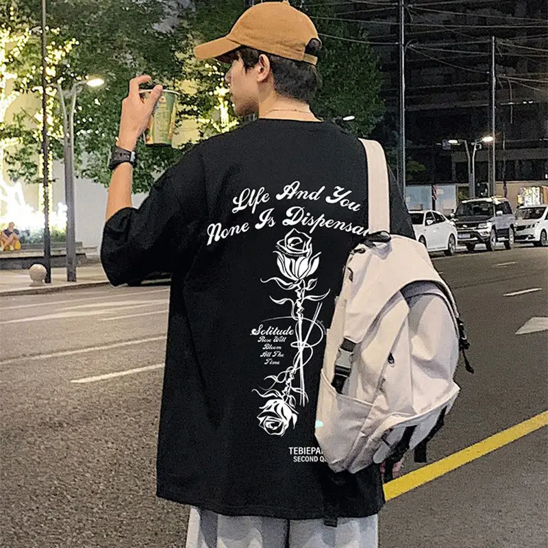 Fashionable cotton short sleeved t shirt for men in summer rose print American trendy brand loose casual half sleeved T-shirt
Fashionable cotton short sleeved t shirt for men in summer rose print American trendy brand loose casual half sleeved T-shirt
