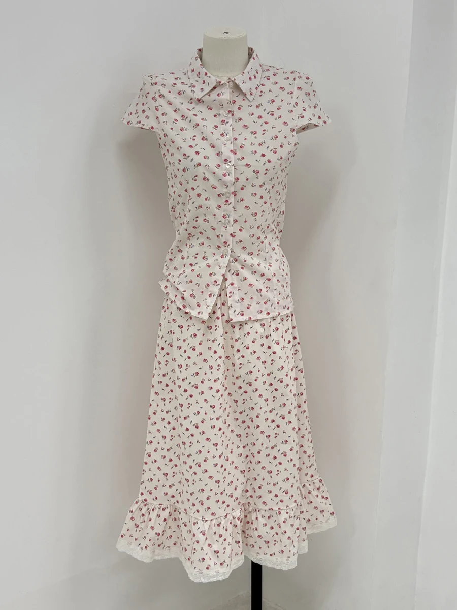 Red Floral Thin Slim Blouse Women Summer Turndown Collar Single Breasted Shirt+Midi Skirt Preppy Style Sweet Vintage 2 Piece Set
Red Floral Thin Slim Blouse Women Summer Turndown Collar Single Breasted Shirt+Midi Skirt Preppy Style Sweet Vintage 2 Piece Set