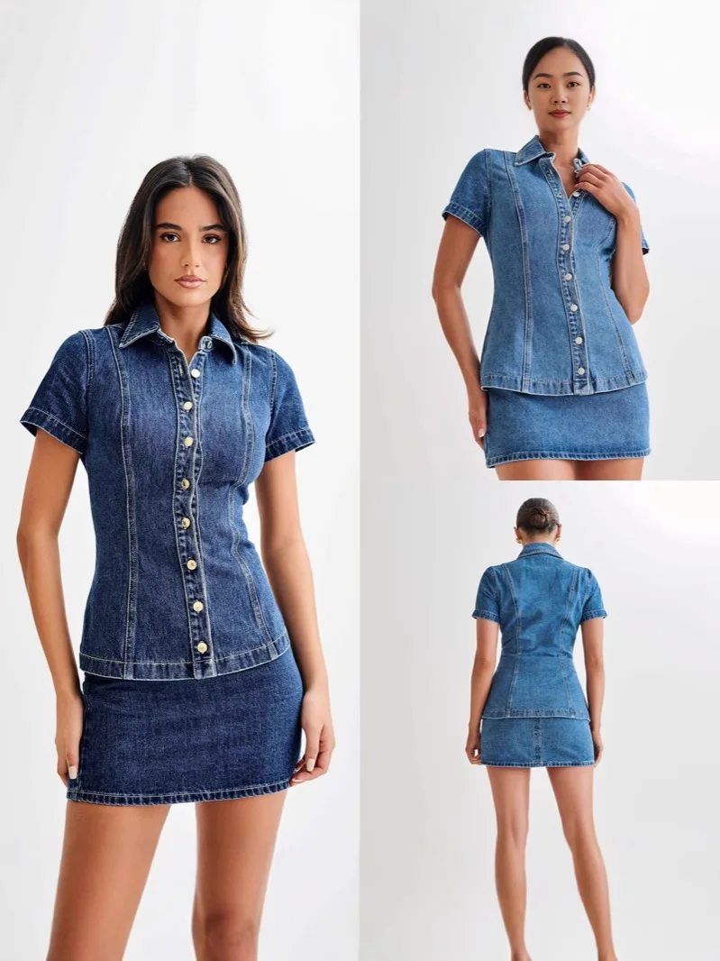 2025 New Women Short-Sleeved Denim High Waist Skirt Suit Summer Spring Women Denim Jacket Top + Short Jeans Two Peice Set
2025 New Women Short-Sleeved Denim High Waist Skirt Suit Summer Spring Women Denim Jacket Top + Short Jeans Two Peice Set