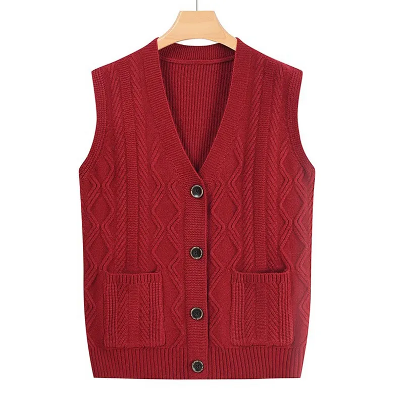 Autumn Women Vest Waistcoat Winter Sleeveless Jacket Middle Aged Mother Knitwears Buttons V Neck Knitting Sweater Chaleco Mujer
Autumn Women Vest Waistcoat Winter Sleeveless Jacket Middle Aged Mother Knitwears Buttons V Neck Knitting Sweater Chaleco Mujer