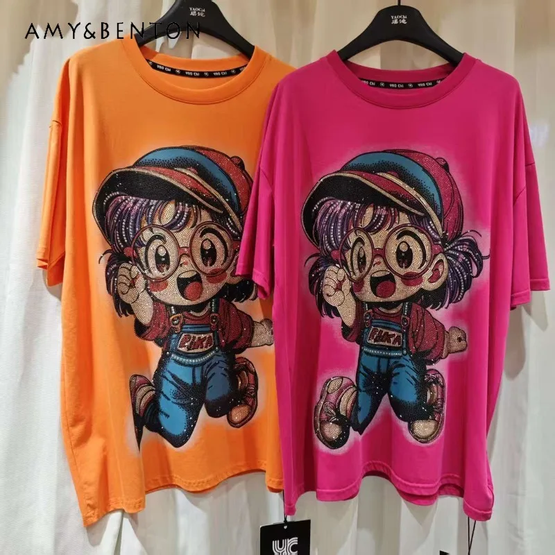 American Style Pure Cotton Short Sleeves Oversized T-shirt Washed Loose Cartoon Tees Summer Fashion Women's Top Pullover Tshirts
American Style Pure Cotton Short Sleeves Oversized T-shirt Washed Loose Cartoon Tees Summer Fashion Women's Top Pullover Tshirts