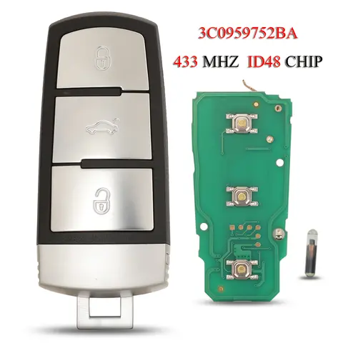 jingyuqin 3C 0959752 Llave de coche remota BA para VW VolksWagen Passat B6 3C B7 Magotan CC medio inteligente 3 botones 433MHZ ID48 Chip