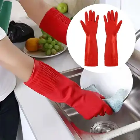 Velvet Lining Rubber Cleaning Gloves Extra Long Cuffs Thick Material Protective Gauntlets Reusable 30/38/45cm