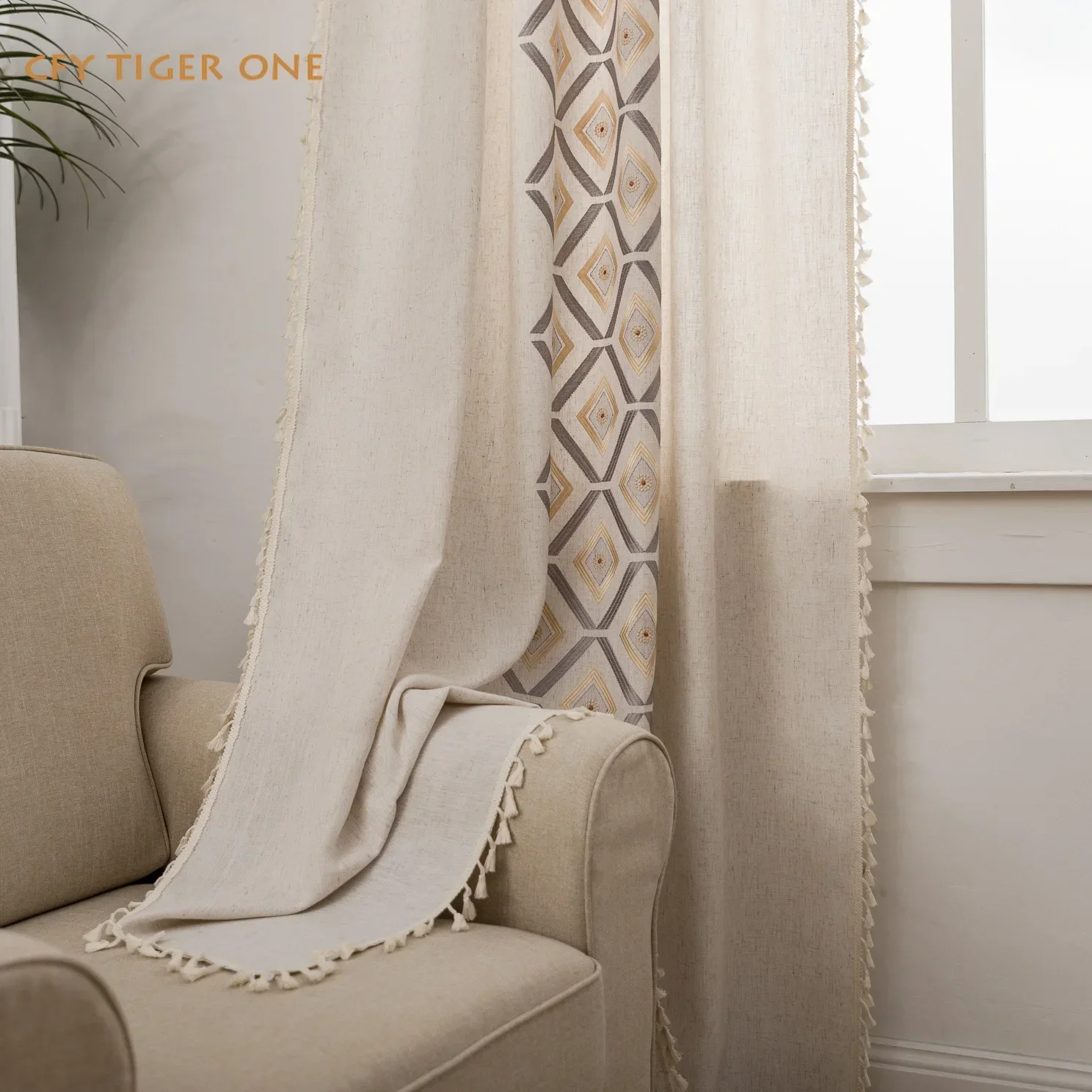 American Cotton Linen Geometry Embroidered Home Window Curtain Tassels Blackout Drapes Curtains for Living Room Bedroom Kitchen 
American Cotton Linen Geometry Embroidered Home Window Curtain Tassels Blackout Drapes Curtains for Living Room Bedroom Kitchen