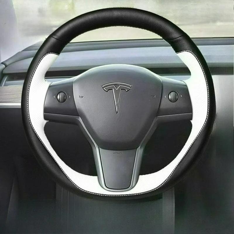 Hand Stitched black white Genuine leather car steering wheel Cover For Tesla Model 3 2015-2021 Model Y 2019-2021 auto parts
Hand Stitched black white Genuine leather car steering wheel Cover For Tesla Model 3 2015-2021 Model Y 2019-2021 auto parts
