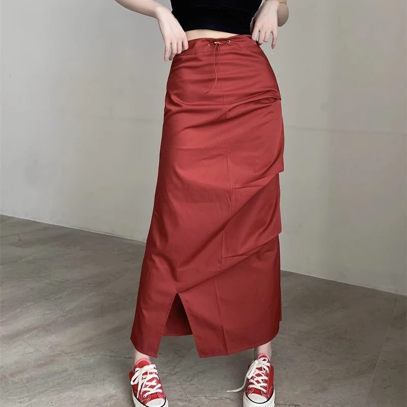 Retro Streetwear Cargo Long Skirt for Women Fashion Drawstring High Waist Midi Skirts Woman 2025 Summer Pockets Skirt Female
Retro Streetwear Cargo Long Skirt for Women Fashion Drawstring High Waist Midi Skirts Woman 2025 Summer Pockets Skirt Female