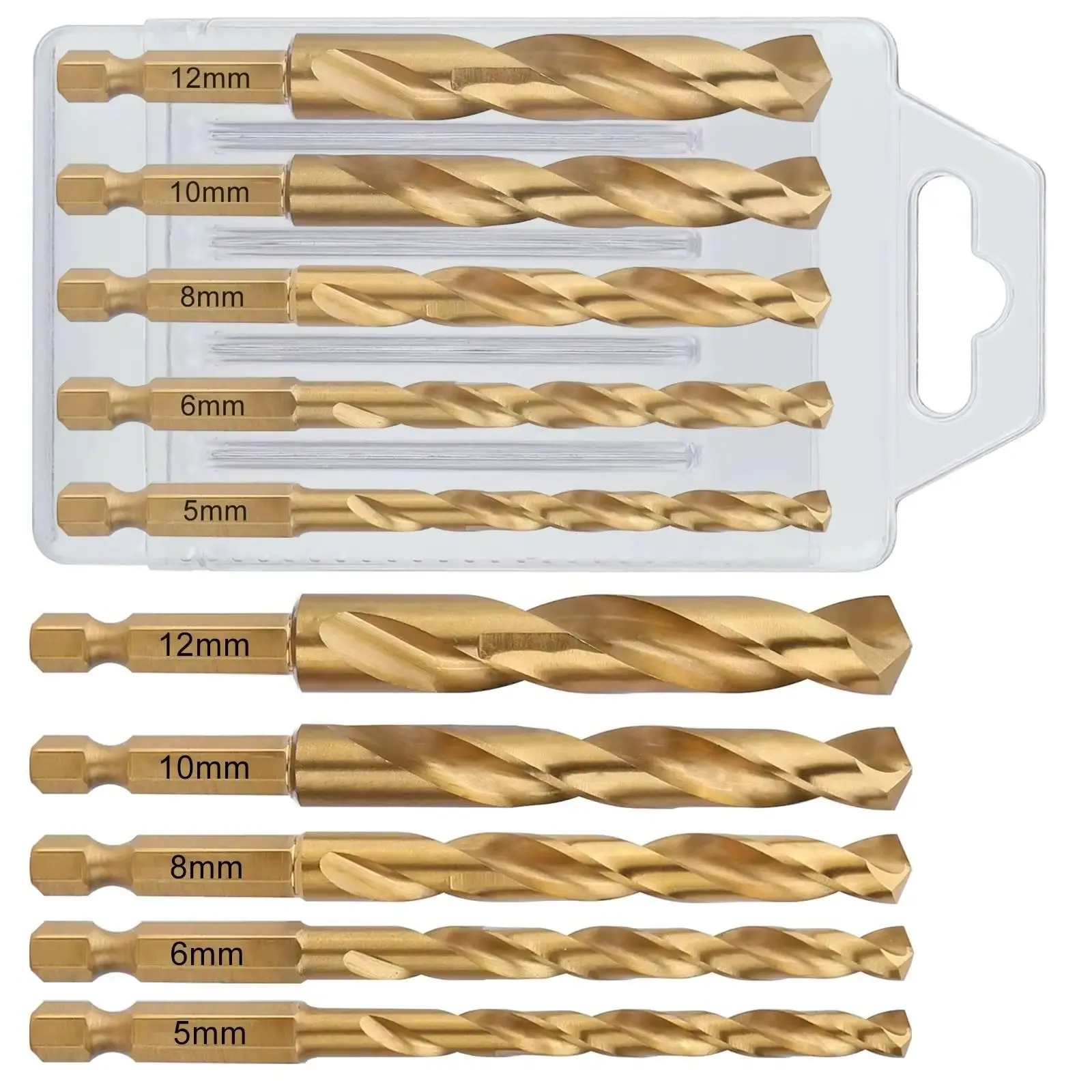 Vearter 5Pc 5-12mm HSS M2 Titanium Plated Twists Drill Bits With 6.35mm Hex Shank Electric Drill for Wood Metal Plastic Hole PVC
Vearter 5Pc 5-12mm HSS M2 Titanium Plated Twists Drill Bits With 6.35mm Hex Shank Electric Drill for Wood Metal Plastic Hole PVC