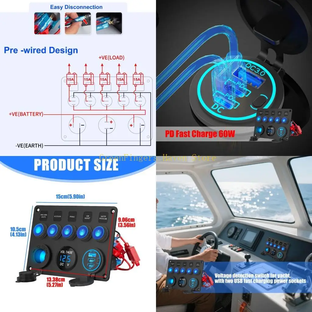 F68D Marine Standard Control Panel With 78W USB Supply And Blue Light Power measure
F68D Marine Standard Control Panel With 78W USB Supply And Blue Light Power measure