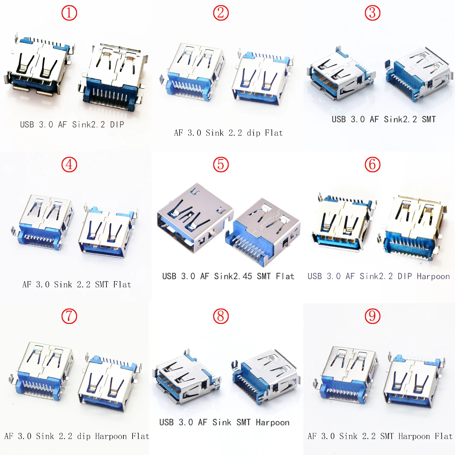 100pcs 9Types High-Speed USB 3.0 Connector AF Sink 2.2 Pin SMT/DIP USB 3.0 Socket For Laptop Charging Port
100pcs 9Types High-Speed USB 3.0 Connector AF Sink 2.2 Pin SMT/DIP USB 3.0 Socket For Laptop Charging Port