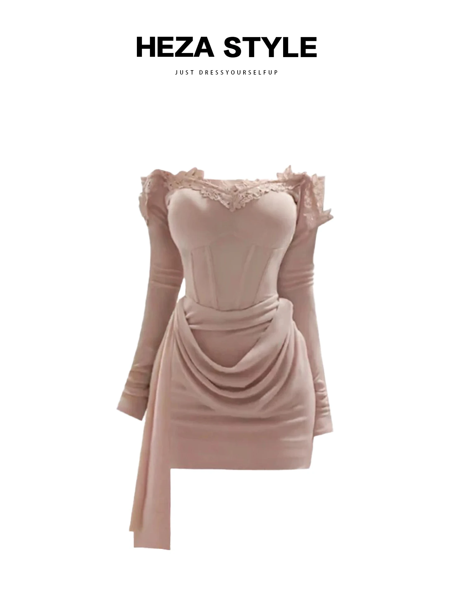 HEZA Lace Trim Off-oulder Dr Women's Autumn Winter Slimming ort Skirt Bodice French Sle Long Sve Casual Wear
HEZA Lace Trim Off-oulder Dr Women's Autumn Winter Slimming ort Skirt Bodice French Sle Long Sve Casual Wear