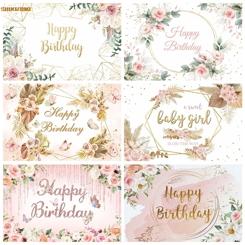 Happy Birthday Backdrop for Photography Gold Frame Flower Baby Shower Adult Birthday Party Decor Photo Background Customized
Happy Birthday Backdrop for Photography Gold Frame Flower Baby Shower Adult Birthday Party Decor Photo Background Customized