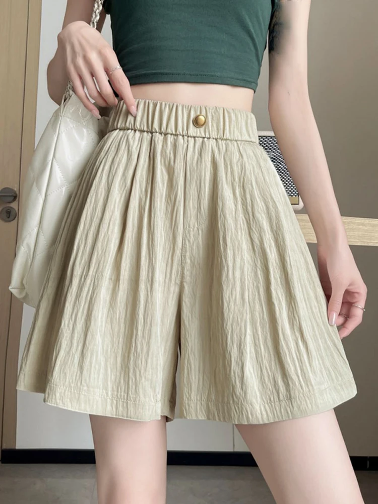 Summer Thin Women Elastic Waist Shorts Casual All-matched High Waist A-line Wide Leg Shorts Solid Color Female Shorts
Summer Thin Women Elastic Waist Shorts Casual All-matched High Waist A-line Wide Leg Shorts Solid Color Female Shorts