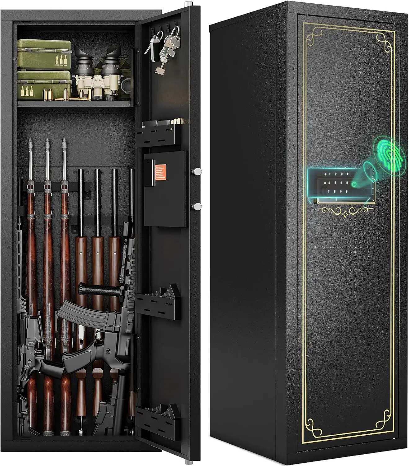 Biometric Gun Safe,Large Gun Cabinet with Removable Racks & Adjustable Shelf,Fingerprint Keypad Lock Rifle Safe for Home