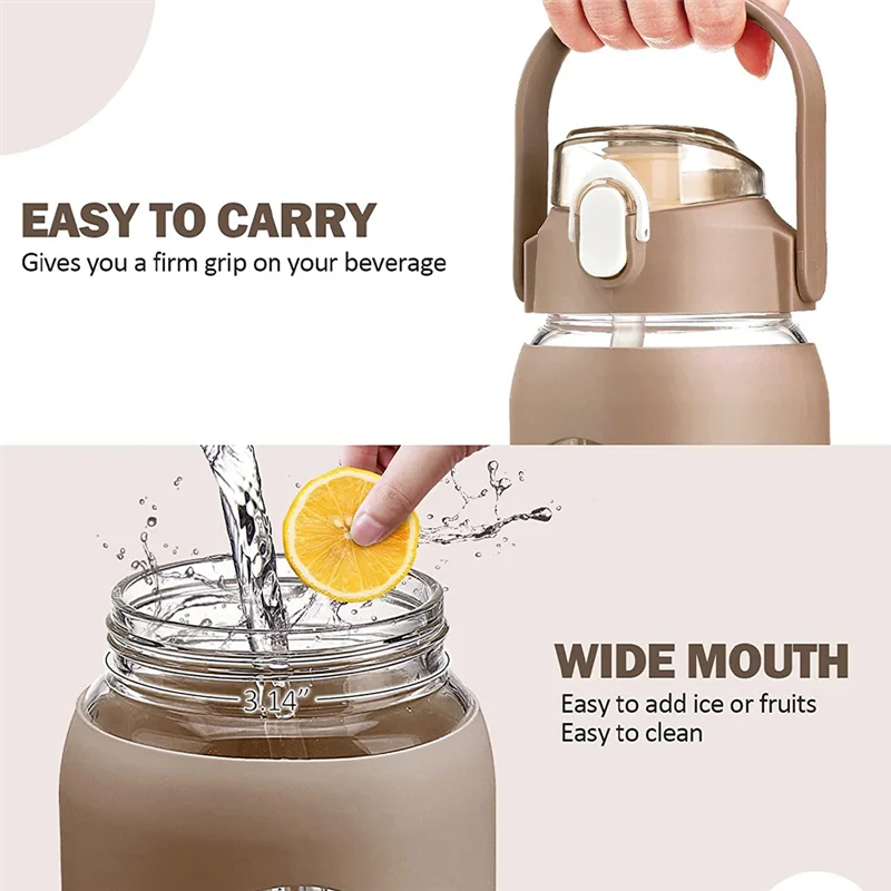 New 64Oz Glass Water Bottles with Straw, Glass Bottle with Silicone Sleeve and Time Marker, for Gym Home Office Brown
New 64Oz Glass Water Bottles with Straw, Glass Bottle with Silicone Sleeve and Time Marker, for Gym Home Office Brown