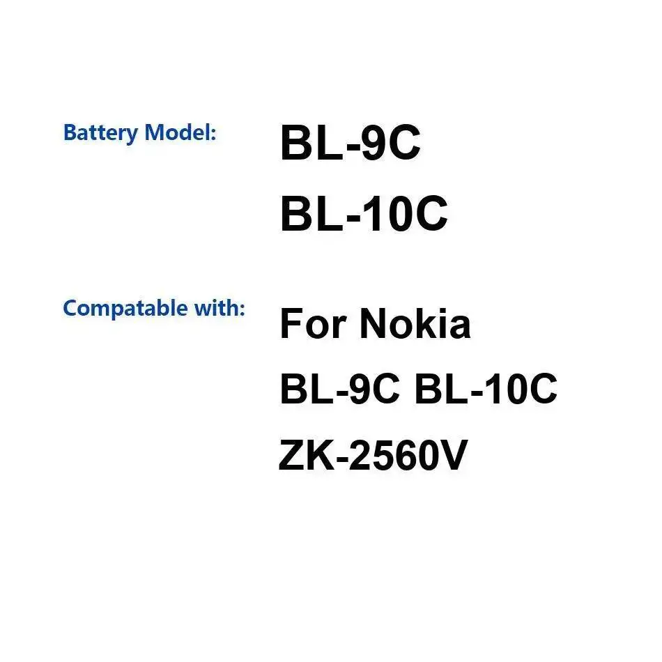 Аккумулятор мобильного телефона с хорошей низкой температурой BL-9C BL-10C 2200 мАч для Nokia ZK-2560V
Аккумулятор мобильного телефона с хорошей низкой температурой BL-9C BL-10C 2200 мАч для Nokia ZK-2560V