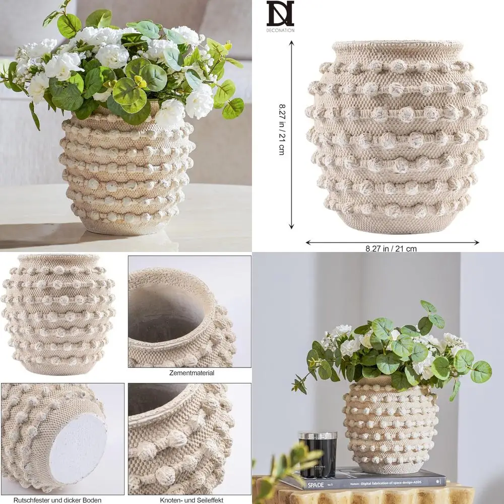 Деревенская бежевая ваза в стиле бохо, 8,2-дюймовая текстурированная декоративная цементная ваза для цветов в фермерском доме с веревочными акцентами для дома
Деревенская бежевая ваза в стиле бохо, 8,2-дюймовая текстурированная декоративная цементная ваза для цветов в фермерском доме с веревочными акцентами для дома