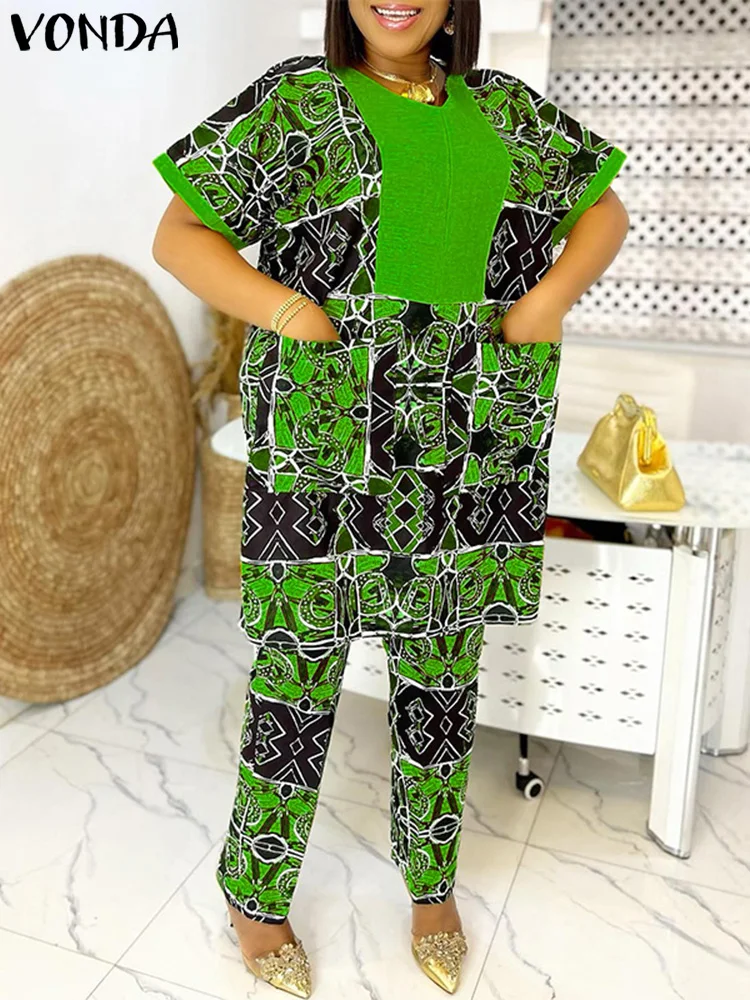 Plus Size 5XL VONDA Women Summer Bohemian Pants Sets Fashion V Neck Short Sleeve Printed Suits Loose Casual Pocket Sets 2024
Plus Size 5XL VONDA Women Summer Bohemian Pants Sets Fashion V Neck Short Sleeve Printed Suits Loose Casual Pocket Sets 2024
