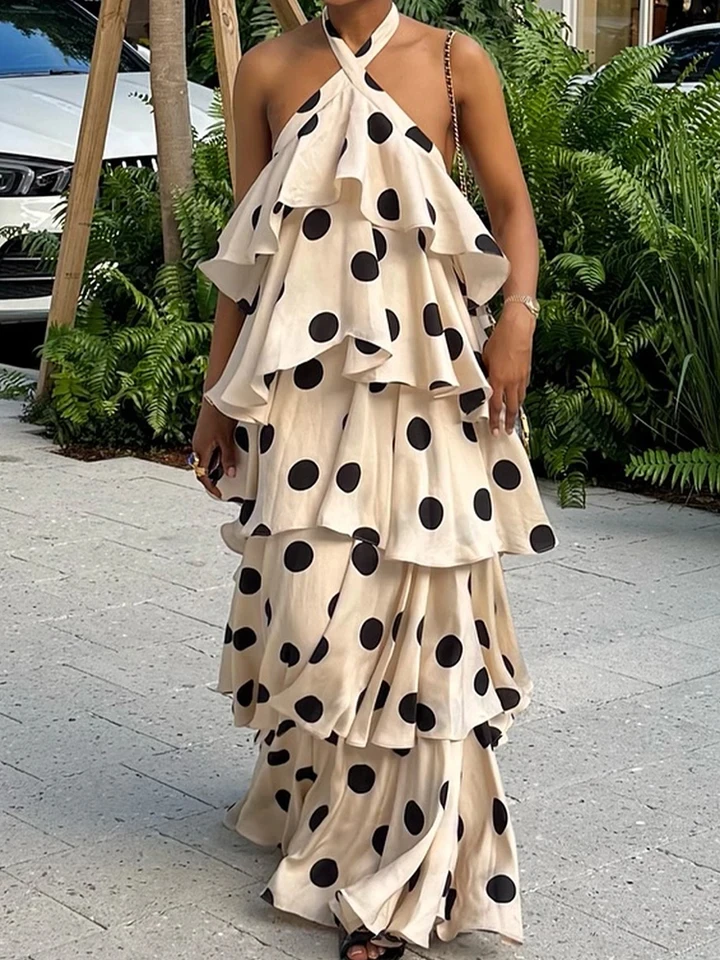 Sexy Backless Halter Polka Dot Dress Elegant Lady Sleeveless Ruffles Party Dress Summer New Simple Beach Vacation Dresses Women
Sexy Backless Halter Polka Dot Dress Elegant Lady Sleeveless Ruffles Party Dress Summer New Simple Beach Vacation Dresses Women