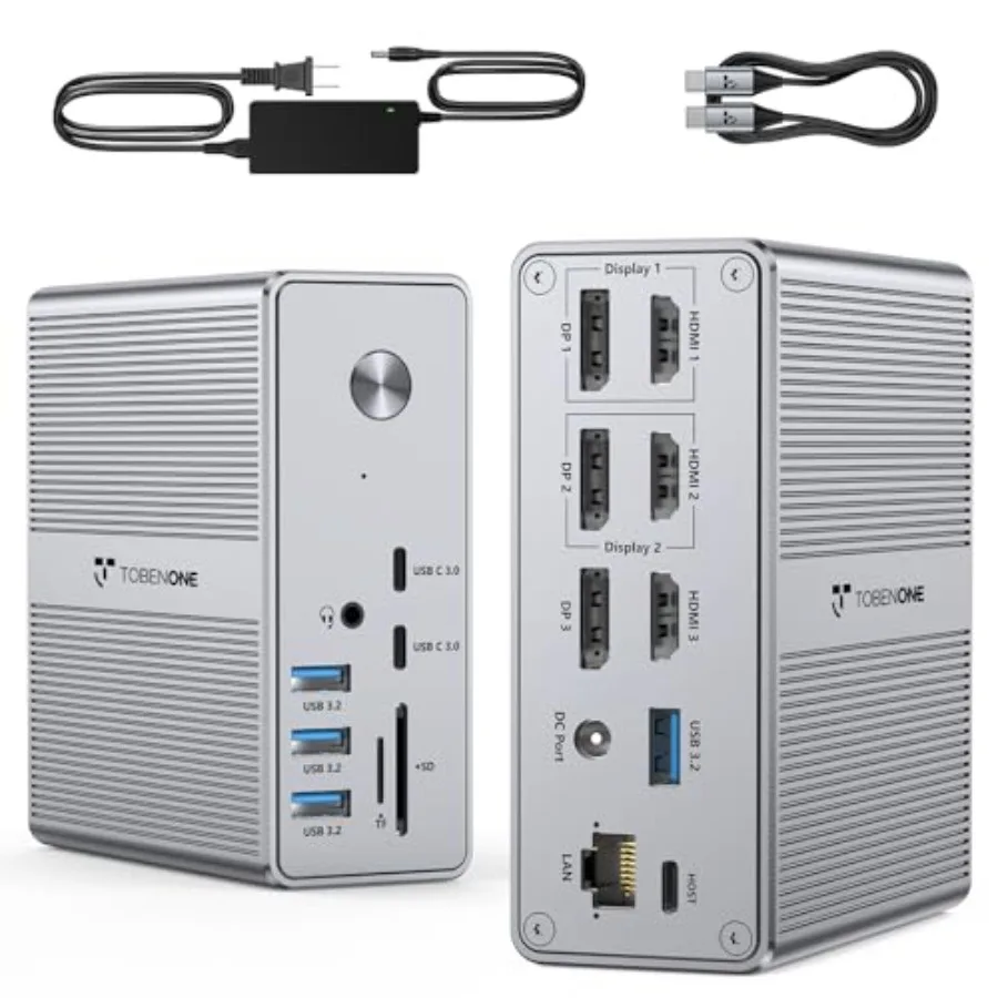 TobenONE DisplayLink Docking Station Triple Monitor with 120W Power Adapter Triple 4K Display for MacBook Pro/Air Thunderbolt 4
TobenONE DisplayLink Docking Station Triple Monitor with 120W Power Adapter Triple 4K Display for MacBook Pro/Air Thunderbolt 4
