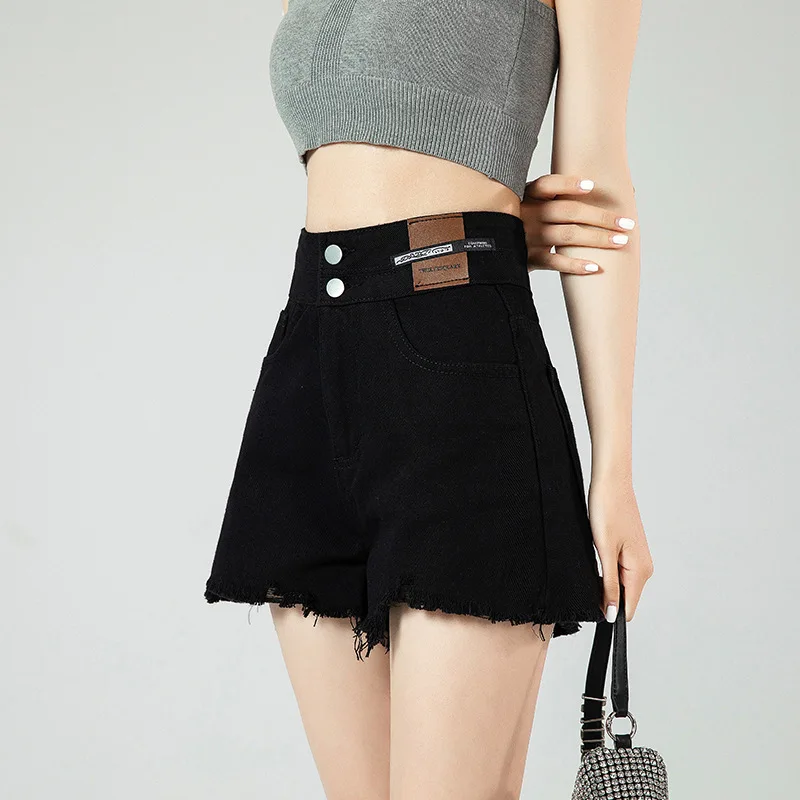High Waist A- Line Short Jeans Women's Double Buckle Wide Leg Hole Design Korean Style Loose Fit Hot Pants Summer New Product 
High Waist A- Line Short Jeans Women's Double Buckle Wide Leg Hole Design Korean Style Loose Fit Hot Pants Summer New Product