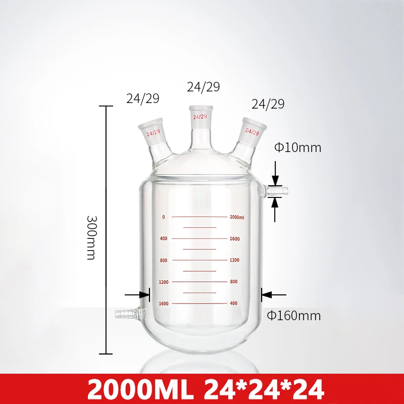 Three-hole double-layer jacketed reactor with scale round bottom reaction bottle 50-2000ml laboratory glass flask
Three-hole double-layer jacketed reactor with scale round bottom reaction bottle 50-2000ml laboratory glass flask