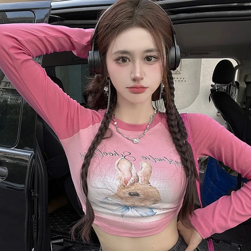 American Vintage Cute Rabbit Print Long Sleeve T-shirt Autumn New Color Contrast Kawaii Tees Fashion High Street Short Tops
American Vintage Cute Rabbit Print Long Sleeve T-shirt Autumn New Color Contrast Kawaii Tees Fashion High Street Short Tops