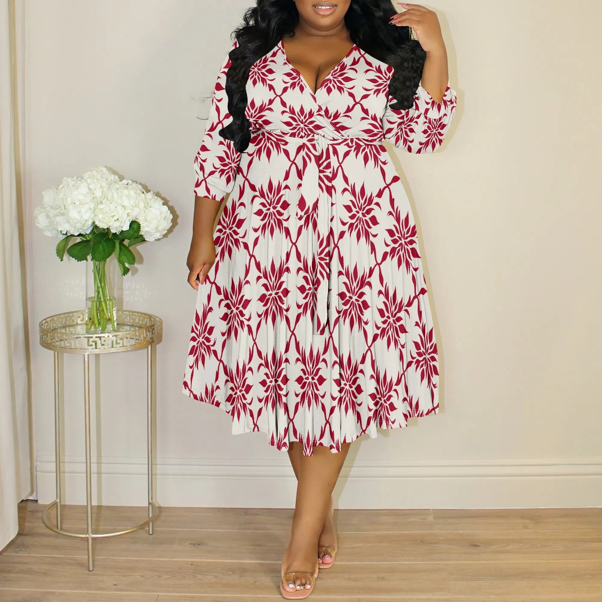 Red Tribal Print Wrap Dress XL-6XL – Plus Size V-Neck Midi for Church, Holiday Gathering or Elegant Fall Look
Red Tribal Print Wrap Dress XL-6XL – Plus Size V-Neck Midi for Church, Holiday Gathering or Elegant Fall Look