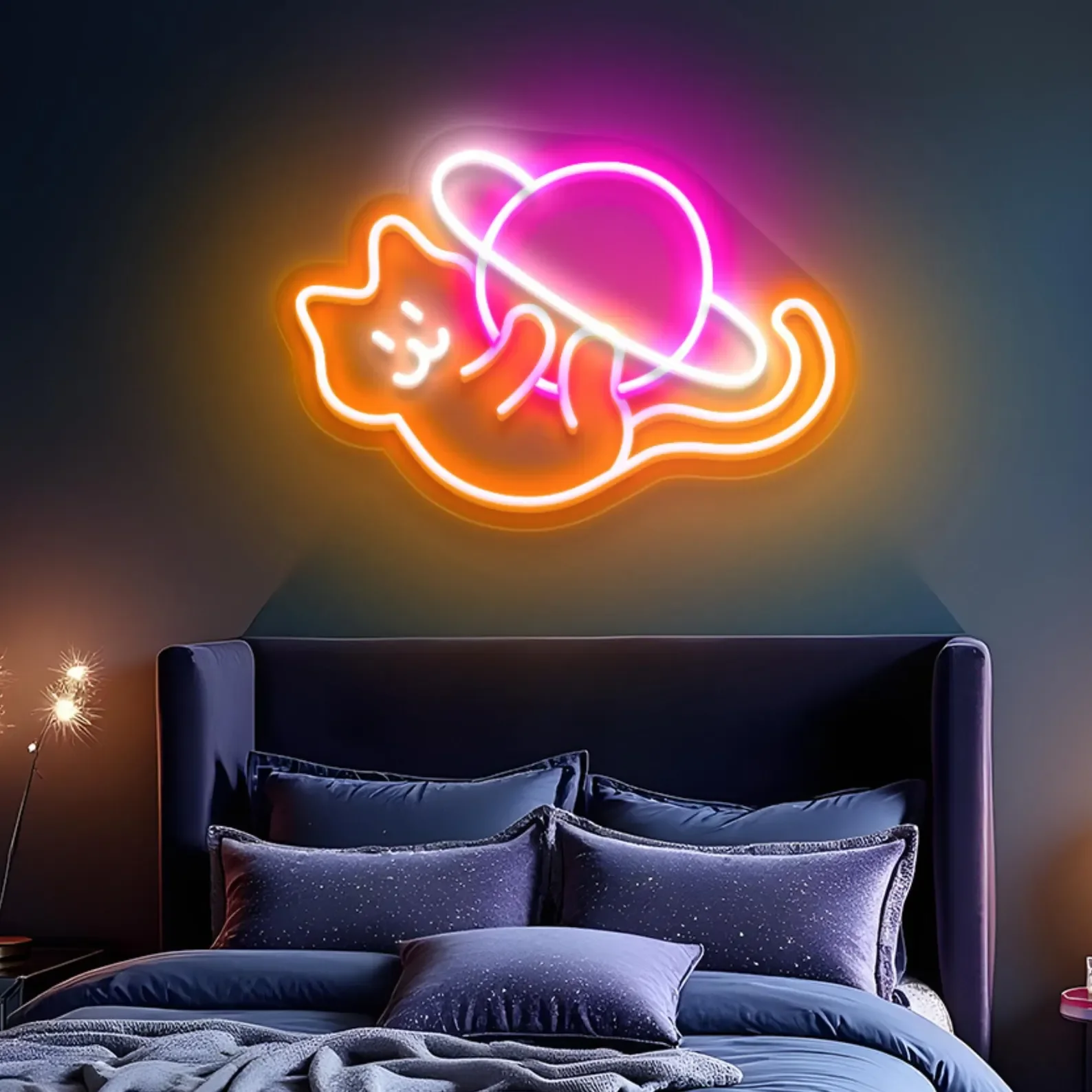 Cat and Planet Neon Sign, Kawaii Space Cat Wall Decor for Bedroom, Galaxy Neon Art, Gift for Cat Lover Space-themed Decor
Cat and Planet Neon Sign, Kawaii Space Cat Wall Decor for Bedroom, Galaxy Neon Art, Gift for Cat Lover Space-themed Decor