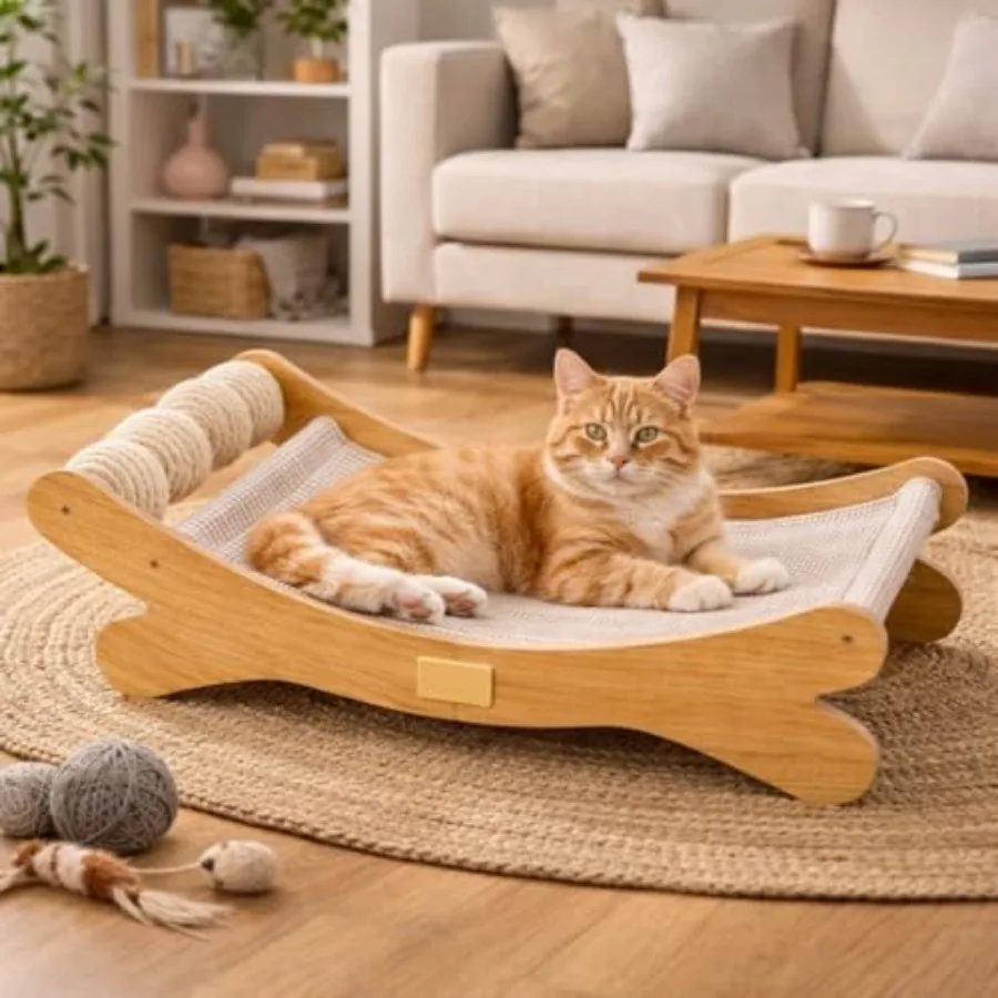 Cat Scratcher Bed Bone Shape Wooden Cat Sofa Bed with Ball Toy Indoor Cat Scratching Lounge Bed Durable Pet Recliner for Cats
Cat Scratcher Bed Bone Shape Wooden Cat Sofa Bed with Ball Toy Indoor Cat Scratching Lounge Bed Durable Pet Recliner for Cats