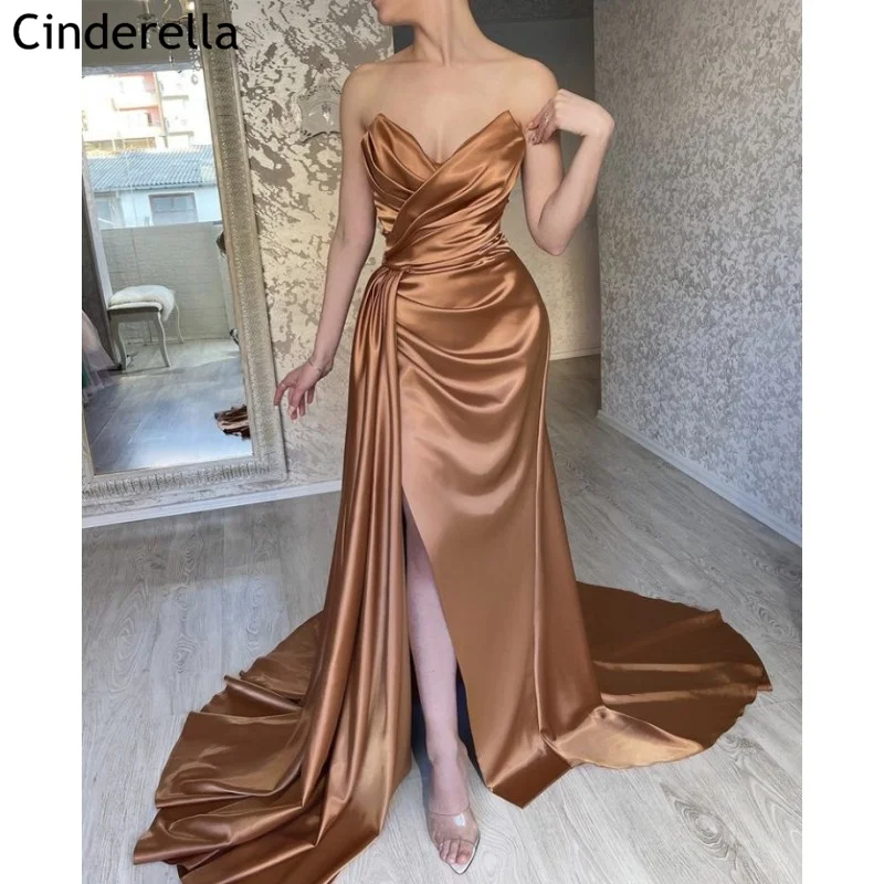 Prom Dresses V-Neck Sleeveless Mermaid Side Slit Satin Pleated Prom Dresses With Lace Up Back vestidos de fiesta de noche New
Prom Dresses V-Neck Sleeveless Mermaid Side Slit Satin Pleated Prom Dresses With Lace Up Back vestidos de fiesta de noche New