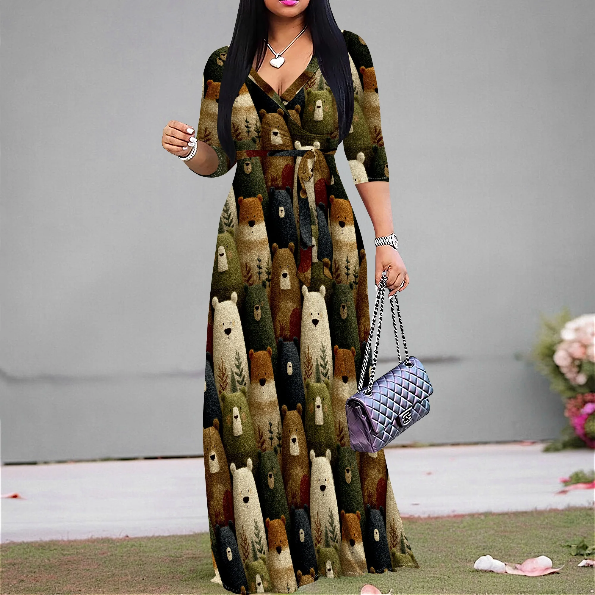 Cartoon Bear Print Maxi Dress S-3XL Cozy Fall Long Sleeve Wrap Dress for Thanksgiving Homewear
Cartoon Bear Print Maxi Dress S-3XL Cozy Fall Long Sleeve Wrap Dress for Thanksgiving Homewear