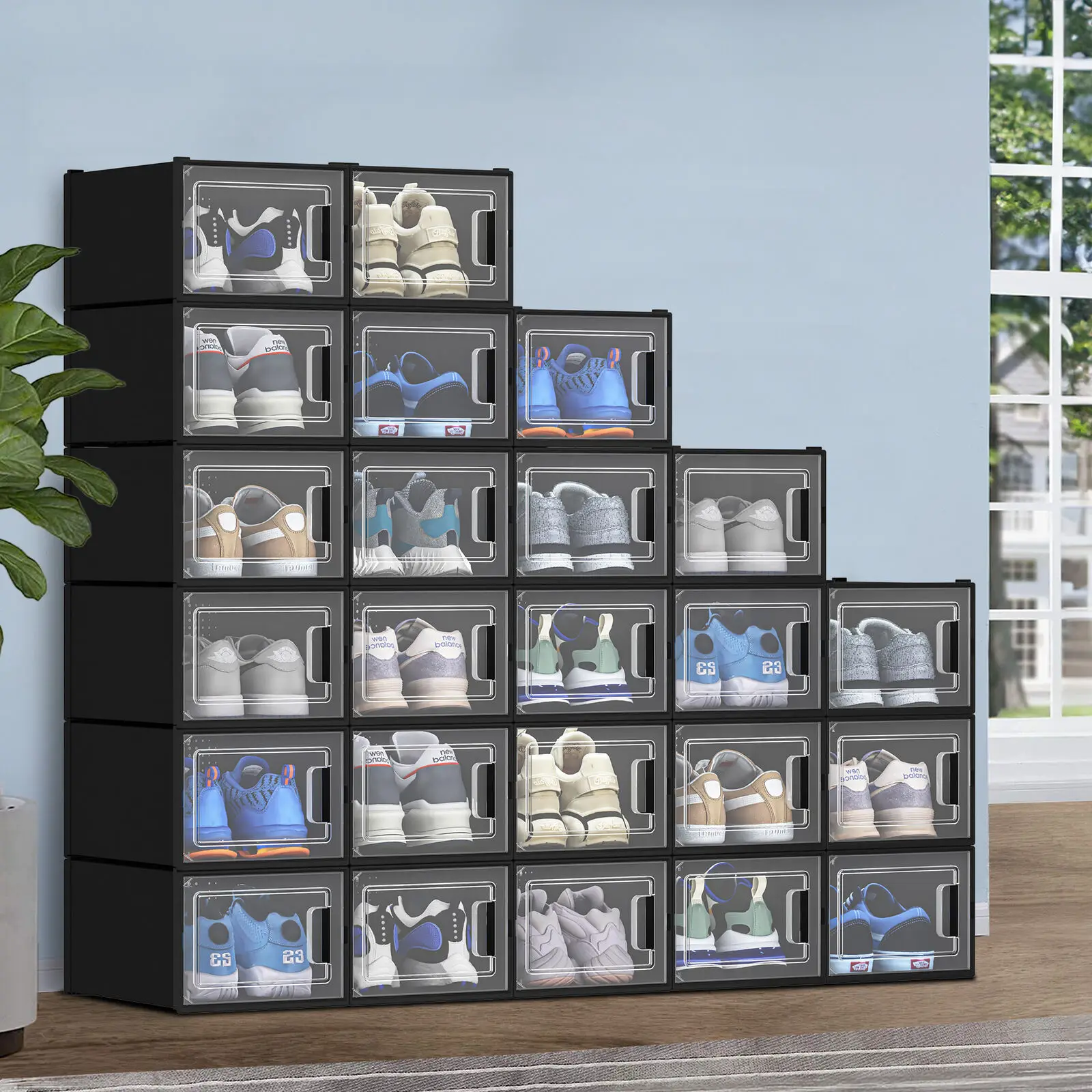 Set of 24 Shoe Storage Box Stackable Plastic Organizer Fit Size 13 Black Storage Boxes for Living Room
Set of 24 Shoe Storage Box Stackable Plastic Organizer Fit Size 13 Black Storage Boxes for Living Room