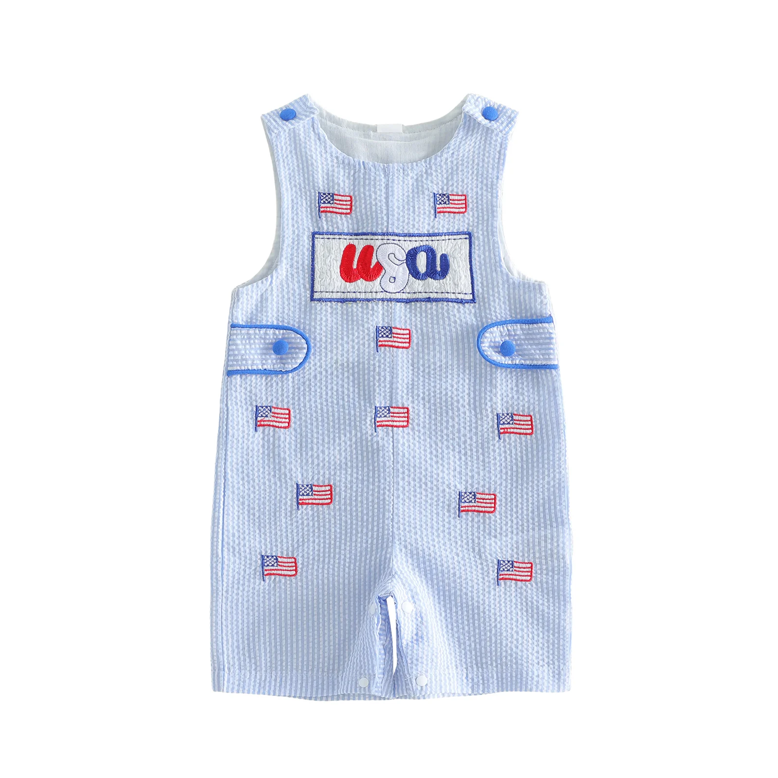 Baby 4th of July Stripe Romper Overalls Letter America Flag Embroidery Sleeveless Round Neck Jumpsuit
Baby 4th of July Stripe Romper Overalls Letter America Flag Embroidery Sleeveless Round Neck Jumpsuit