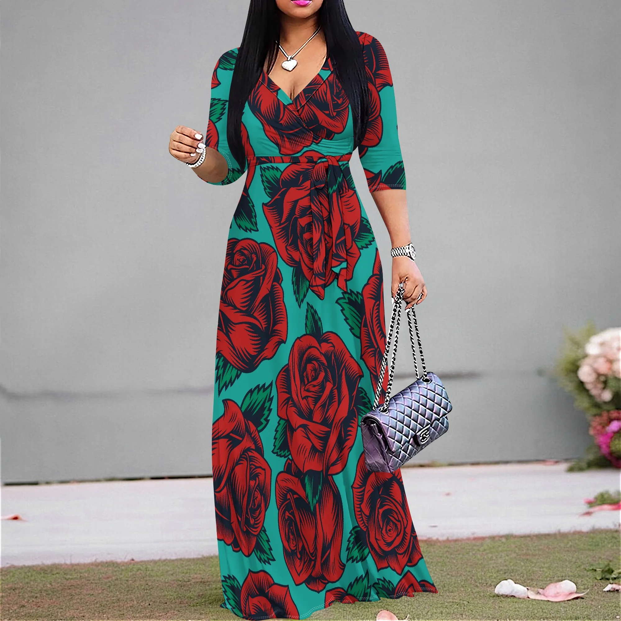 Women's Rose Print Maxi Dress S-3XL – 2025 Elegant Wrap V-Neck Long Dress for Mother's Day & Spring Brunch
Women's Rose Print Maxi Dress S-3XL – 2025 Elegant Wrap V-Neck Long Dress for Mother's Day & Spring Brunch