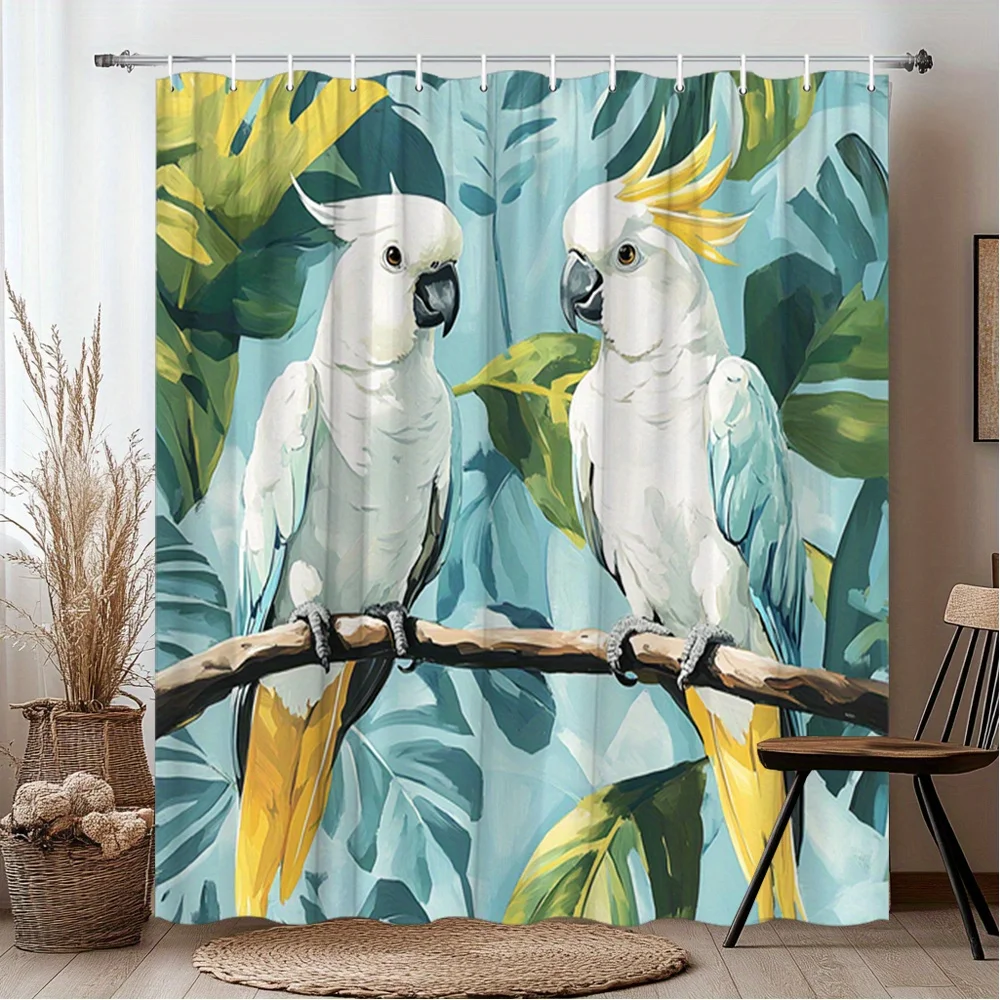 Cockatoo Shower Curtain White Birds with Yellow Crests Tropical Leaves Print Blue Background, Polyester Grommet Top, 71x71 inch
Cockatoo Shower Curtain White Birds with Yellow Crests Tropical Leaves Print Blue Background, Polyester Grommet Top, 71x71 inch