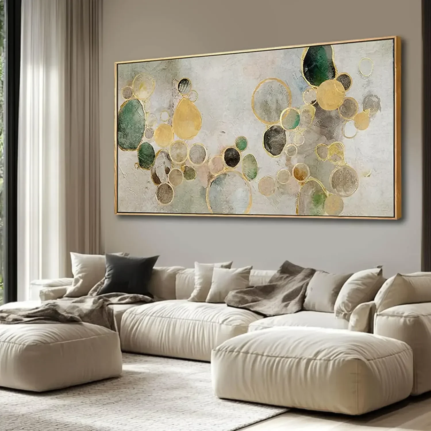 Abstract Canvas Wall Art Gold Circle Painting Green Artwork Framed Wall Prints 29"x 58" Office Wall Decor Colorful Pictures
Abstract Canvas Wall Art Gold Circle Painting Green Artwork Framed Wall Prints 29"x 58" Office Wall Decor Colorful Pictures